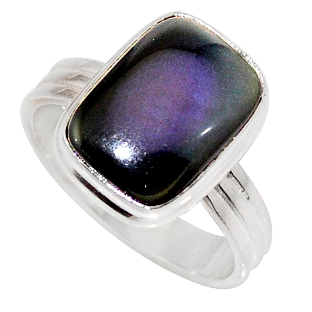 6.31cts natural black obsidian eye 925 silver solitaire ring size 8 d35920