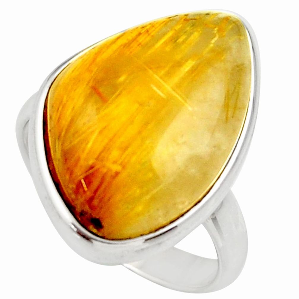 17.64cts natural golden tourmaline rutile silver solitaire ring size 9 d35929