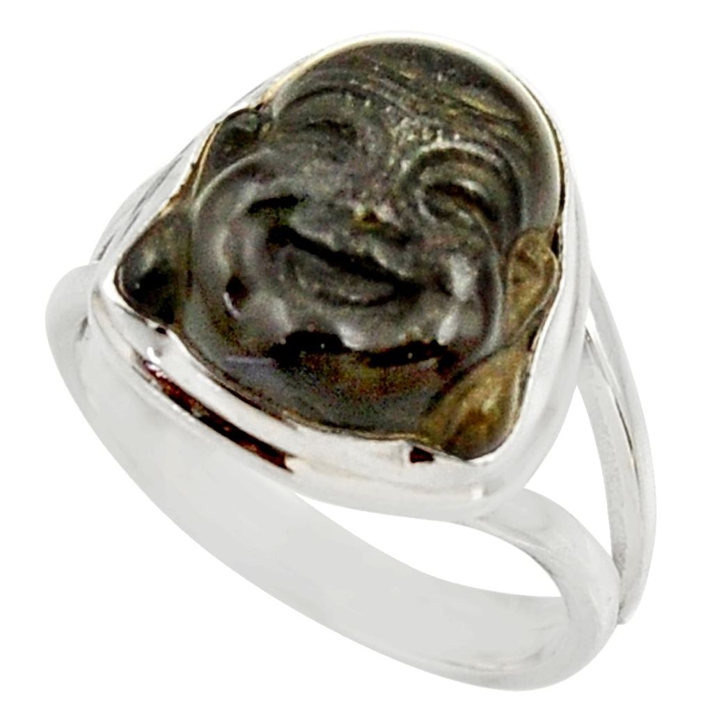 7.00cts natural black onyx 925 silver buddha meditation ring size 7.5 d35942