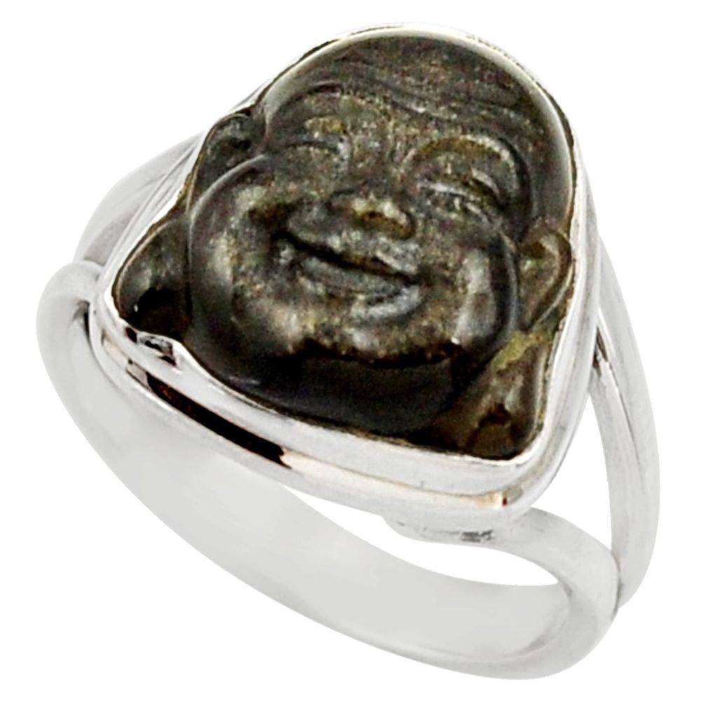 7.30cts natural black onyx 925 silver buddha meditation ring size 7 d35943