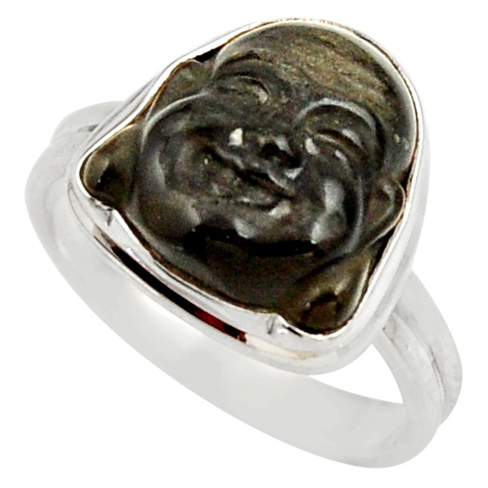 7.04cts natural black onyx 925 silver buddha meditation ring size 8 d35944