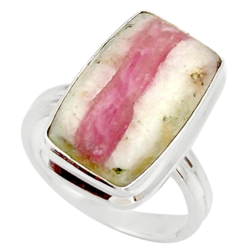 8.42cts natural pink tourmaline in quartz silver solitaire ring size 7 d35971
