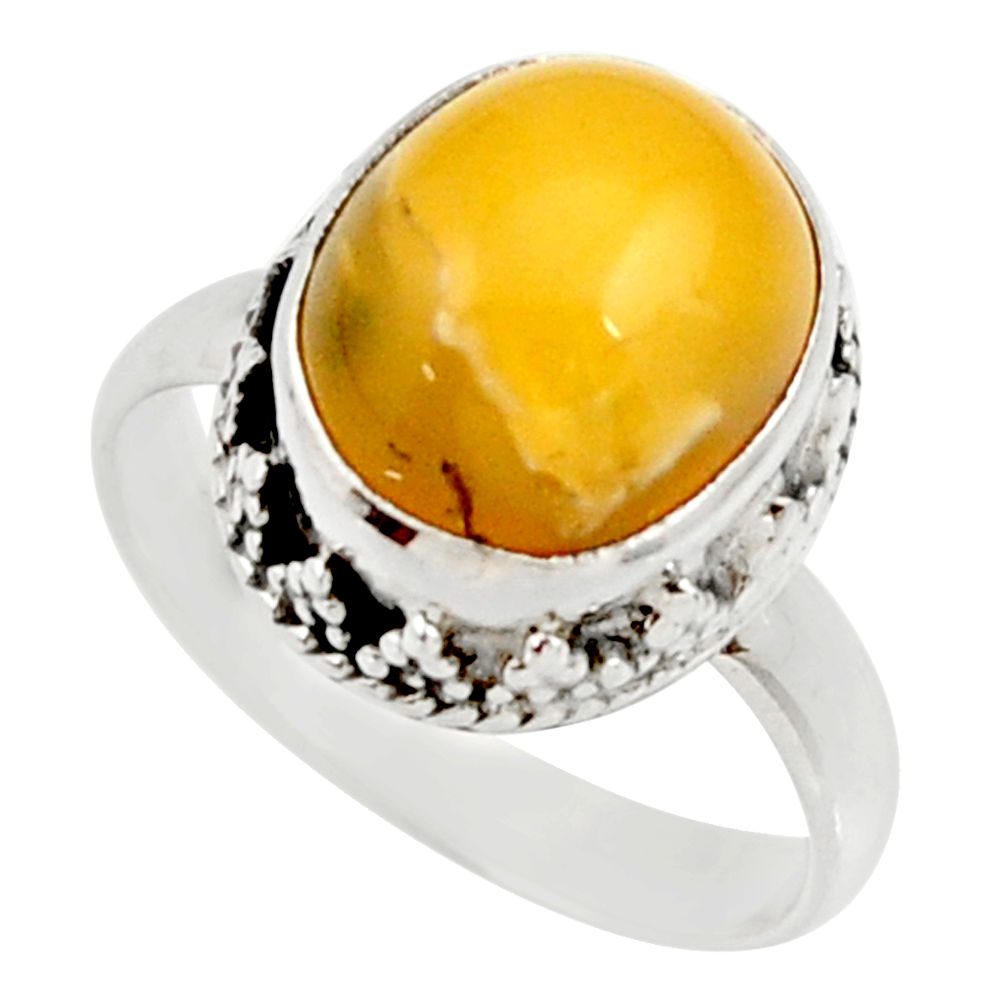925 silver 4.43cts natural yellow amber bone solitaire ring size 6.5 d35972