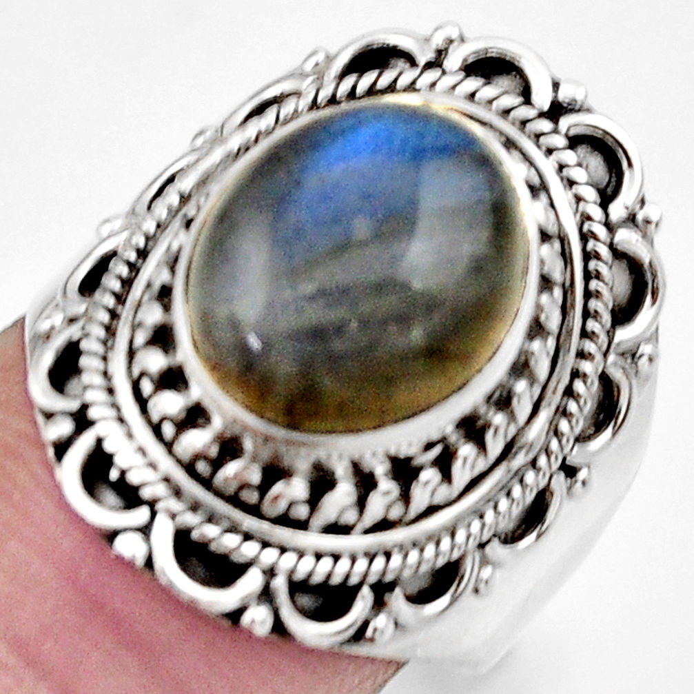 ts natural blue labradorite oval solitaire ring size 7.5 d36004