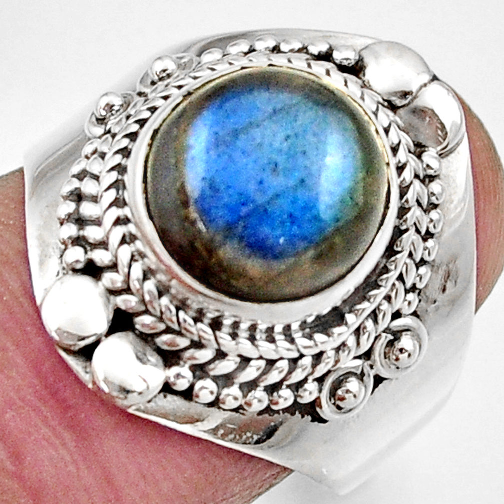 6.08cts natural blue labradorite 925 silver solitaire ring size 8.5 d36014