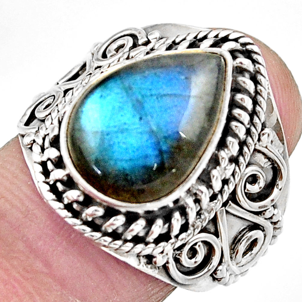 blue labradorite 925 silver solitaire ring jewelry size 8 d36016