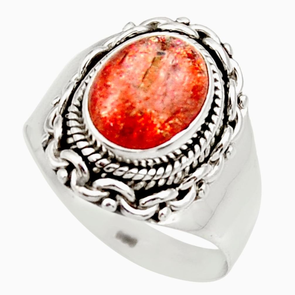 4.74cts natural orange sunstone 925 silver solitaire ring size 8 d36026