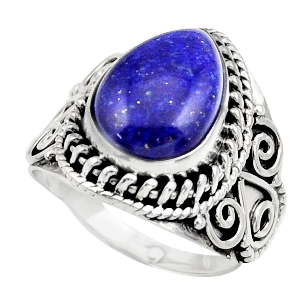 6.32cts natural blue lapis lazuli 925 silver solitaire ring size 8 d36057