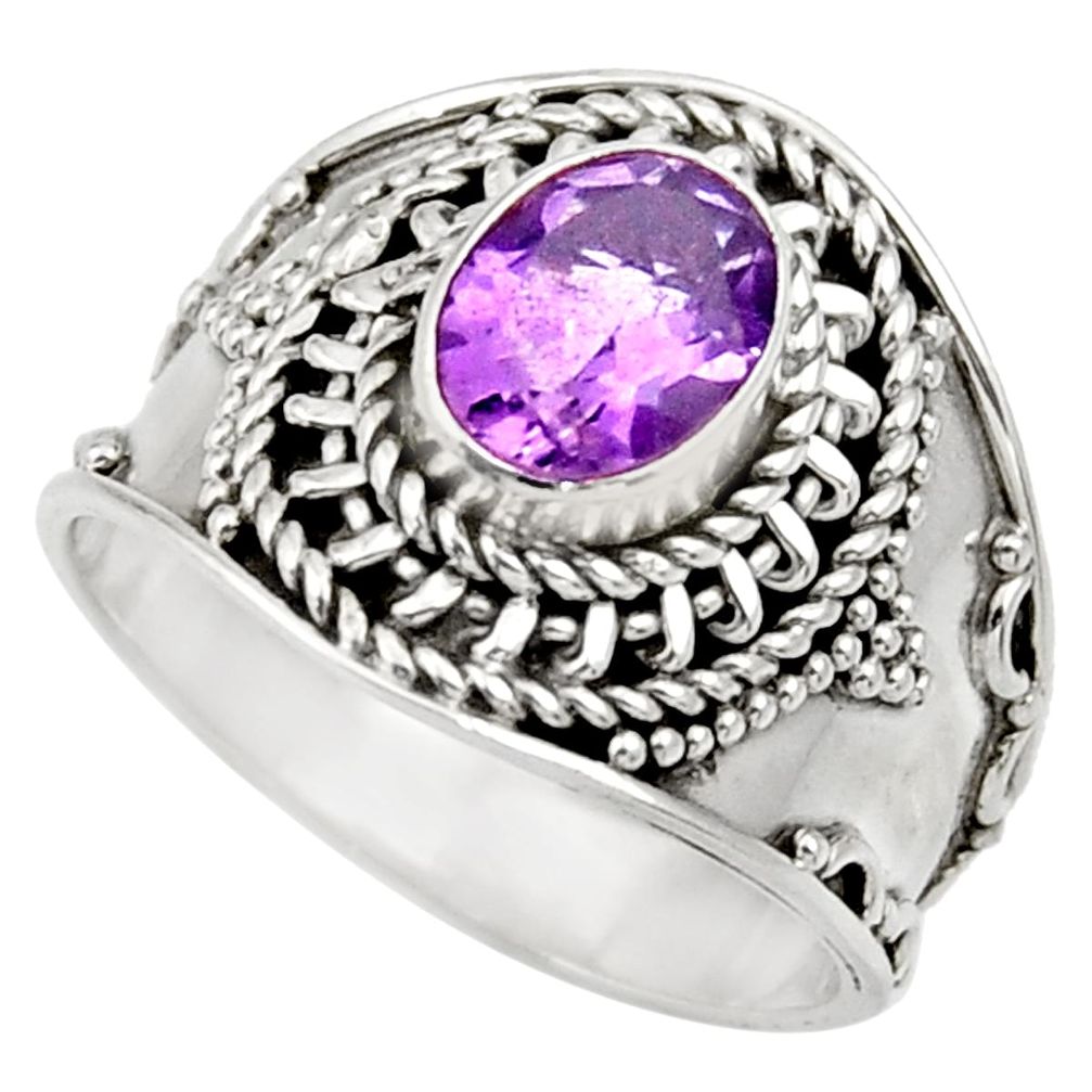 2.19cts natural purple amethyst 925 silver solitaire ring jewelry size 8 d36098