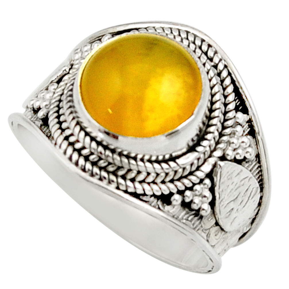 925 silver 4.92cts natural yellow olive opal solitaire ring size 8 d36147