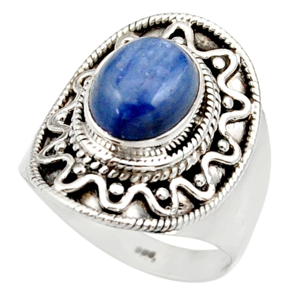 4.38cts natural blue kyanite 925 sterling silver solitaire ring size 7.5 d36157