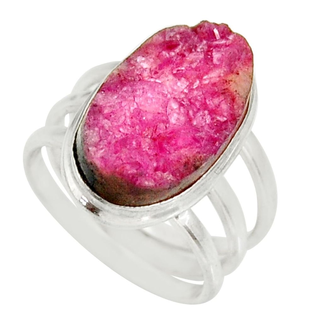 925 sterling silver 7.40cts natural pink cobalt druzy oval ring size 6.5 d36170
