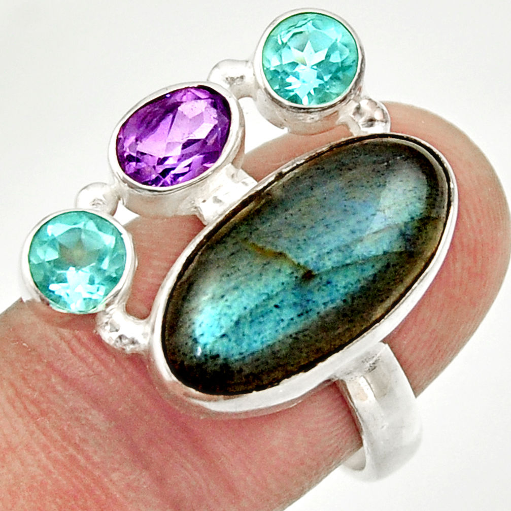  blue labradorite amethyst topaz 925 silver ring size 8 d36197