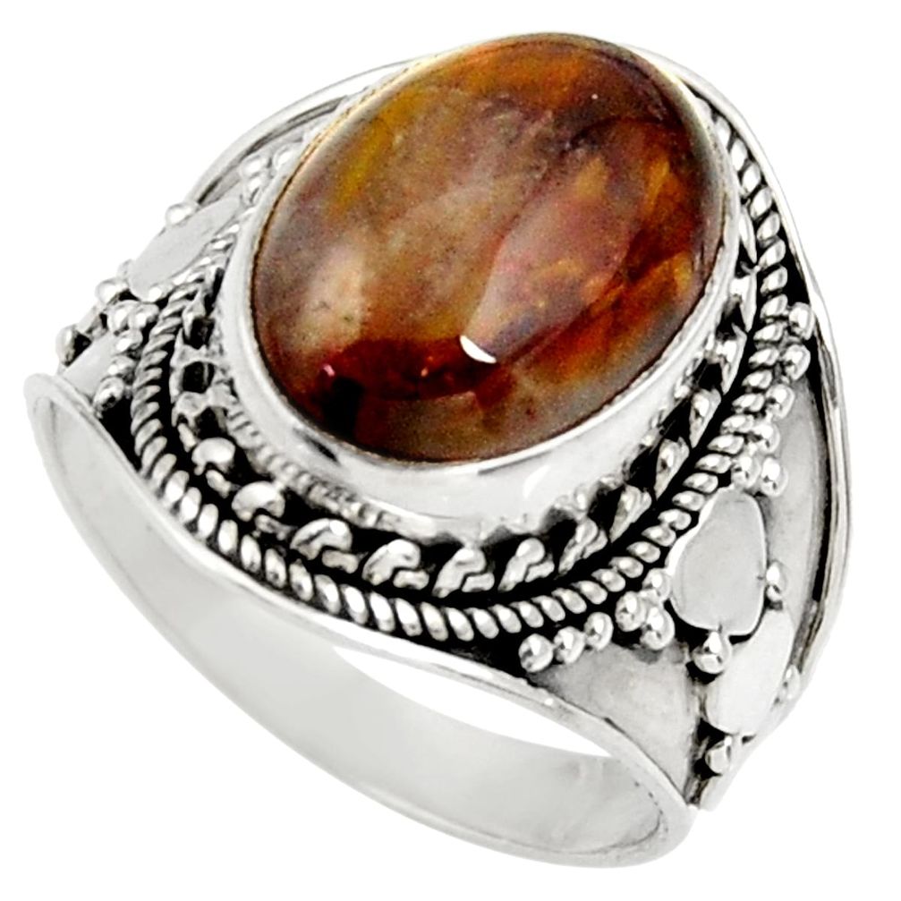 6.63cts natural brown vaquilla agate 925 silver solitaire ring size 8 d36339