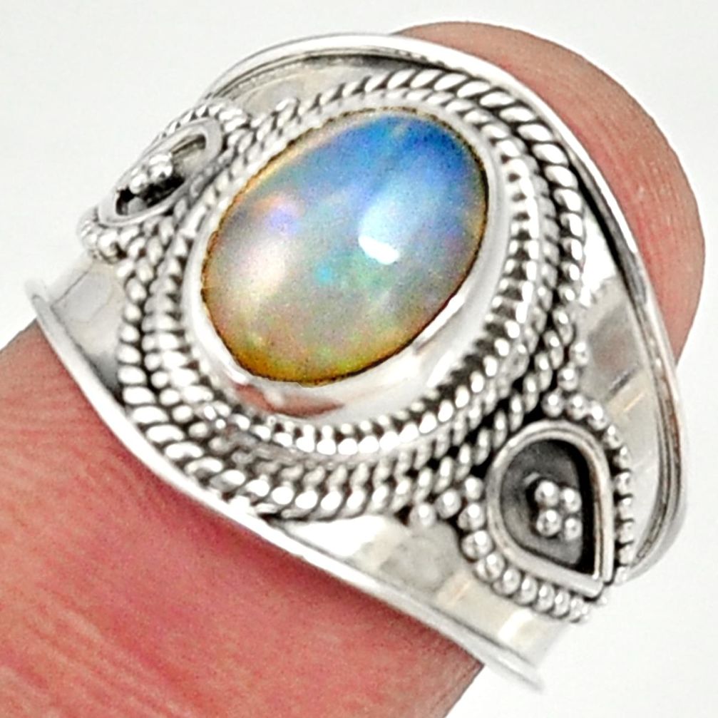 3.02cts natural ethiopian opal 925 silver solitaire ring size 6.5 d37217