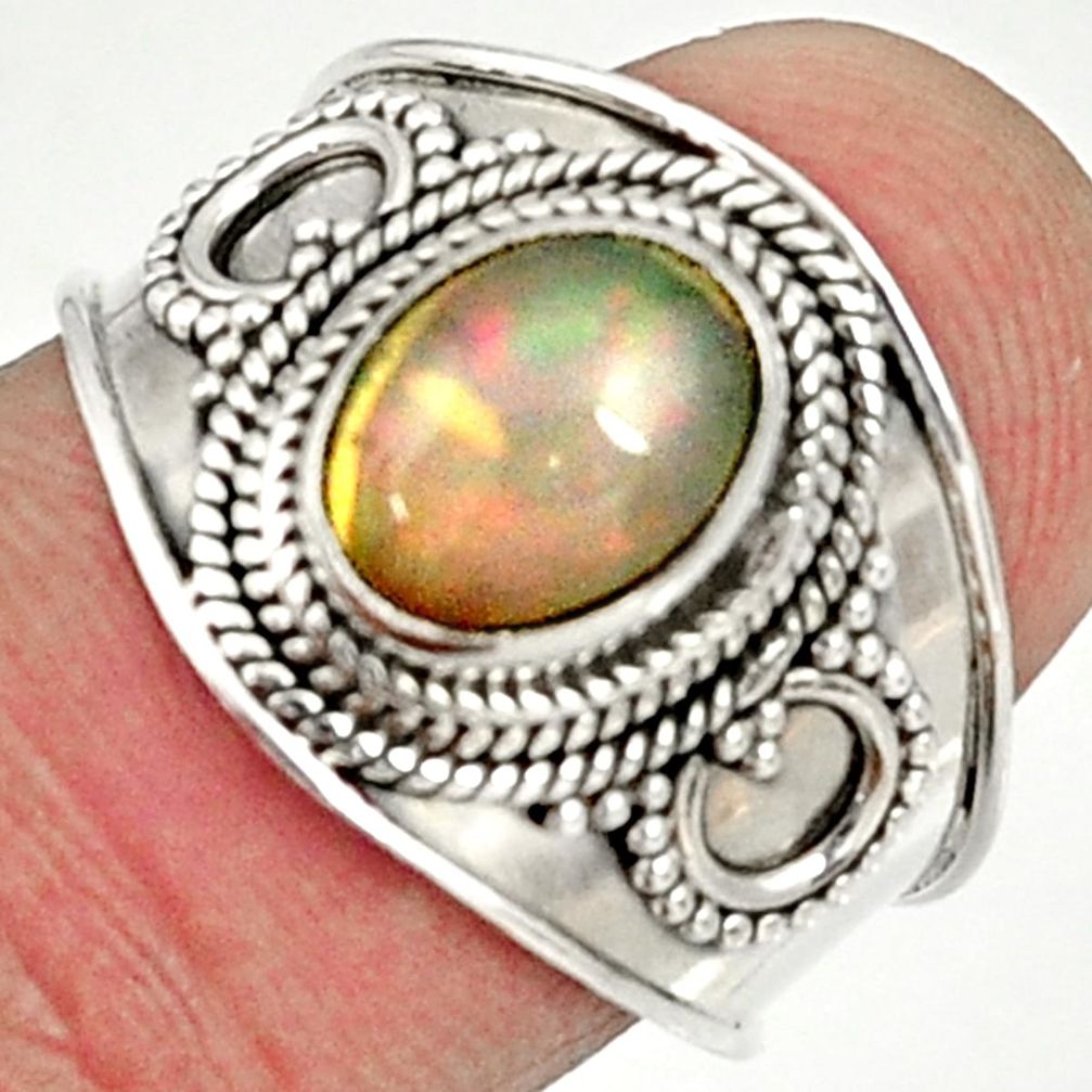 925 silver 3.31cts natural ethiopian opal oval solitaire ring size 7.5 d37218