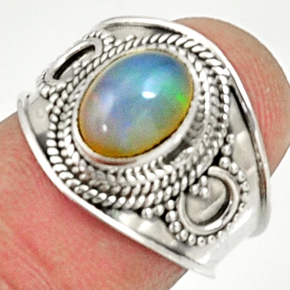 3.32cts natural ethiopian opal 925 sterling silver solitaire ring size 6 d37219