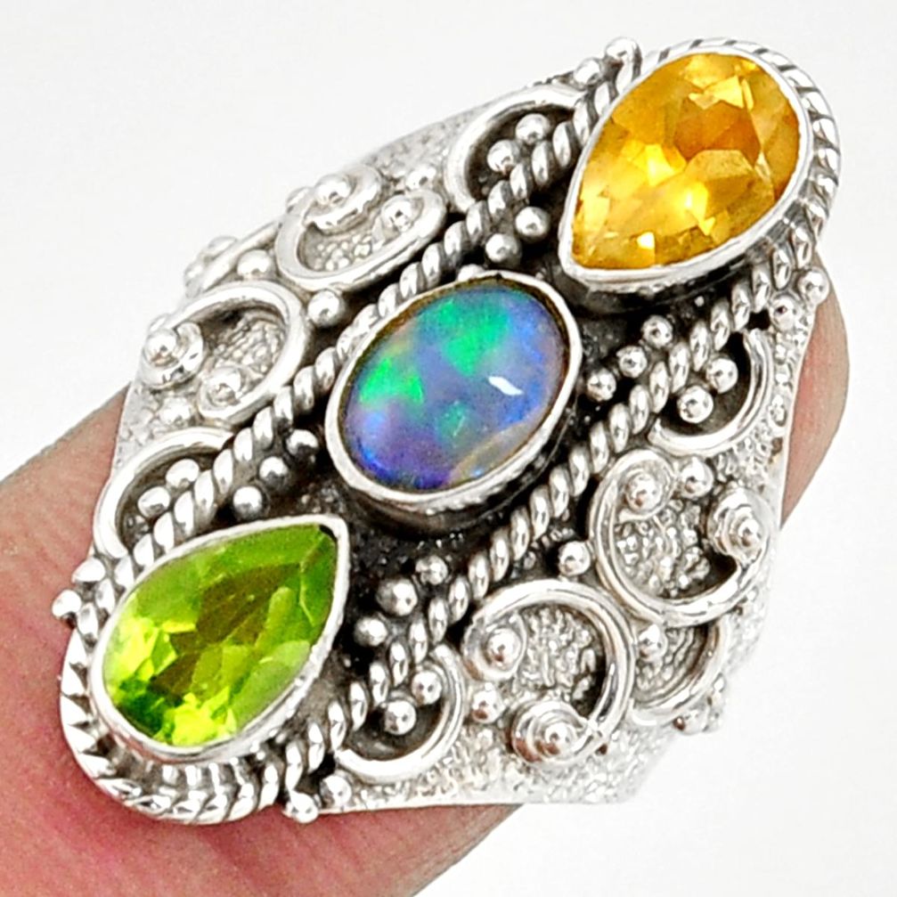 multi color ethiopian opal citrine silver ring size 7.5 d37282