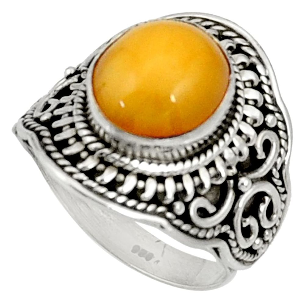 5.42cts natural yellow amber bone 925 silver solitaire ring size 7.5 d37350