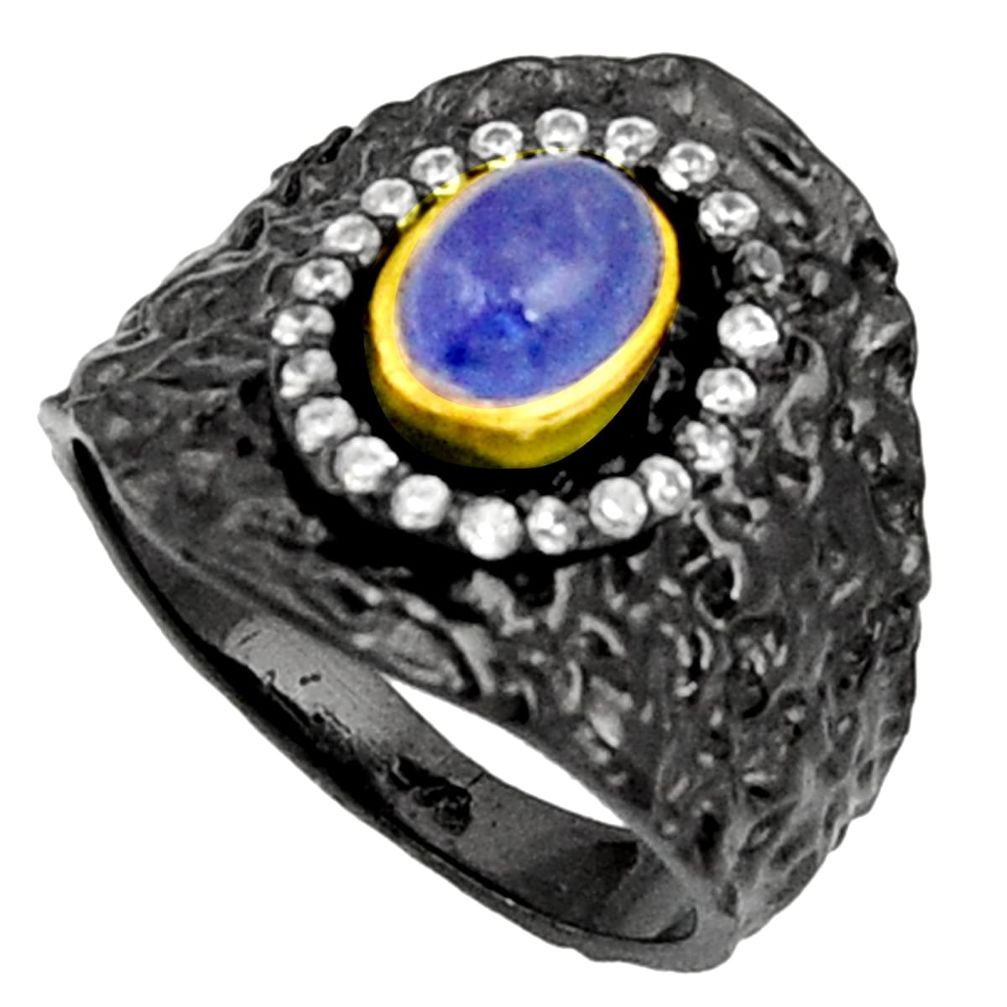 2.11cts black rohdium blue tanzanite oval 925 silver 14k gold ring size 7 d37466