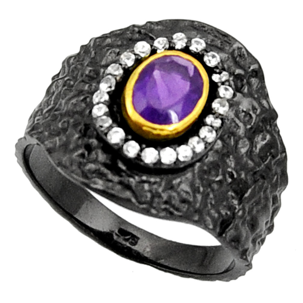 2.41cts rohdium natural purple amethyst 925 silver 14k gold ring size 9 d37468