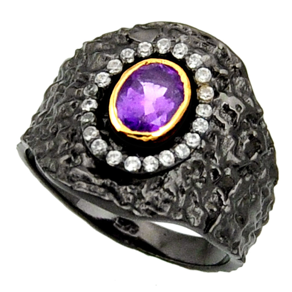 2.69cts rohdium natural purple amethyst 925 silver 14k gold ring size 9 d37472