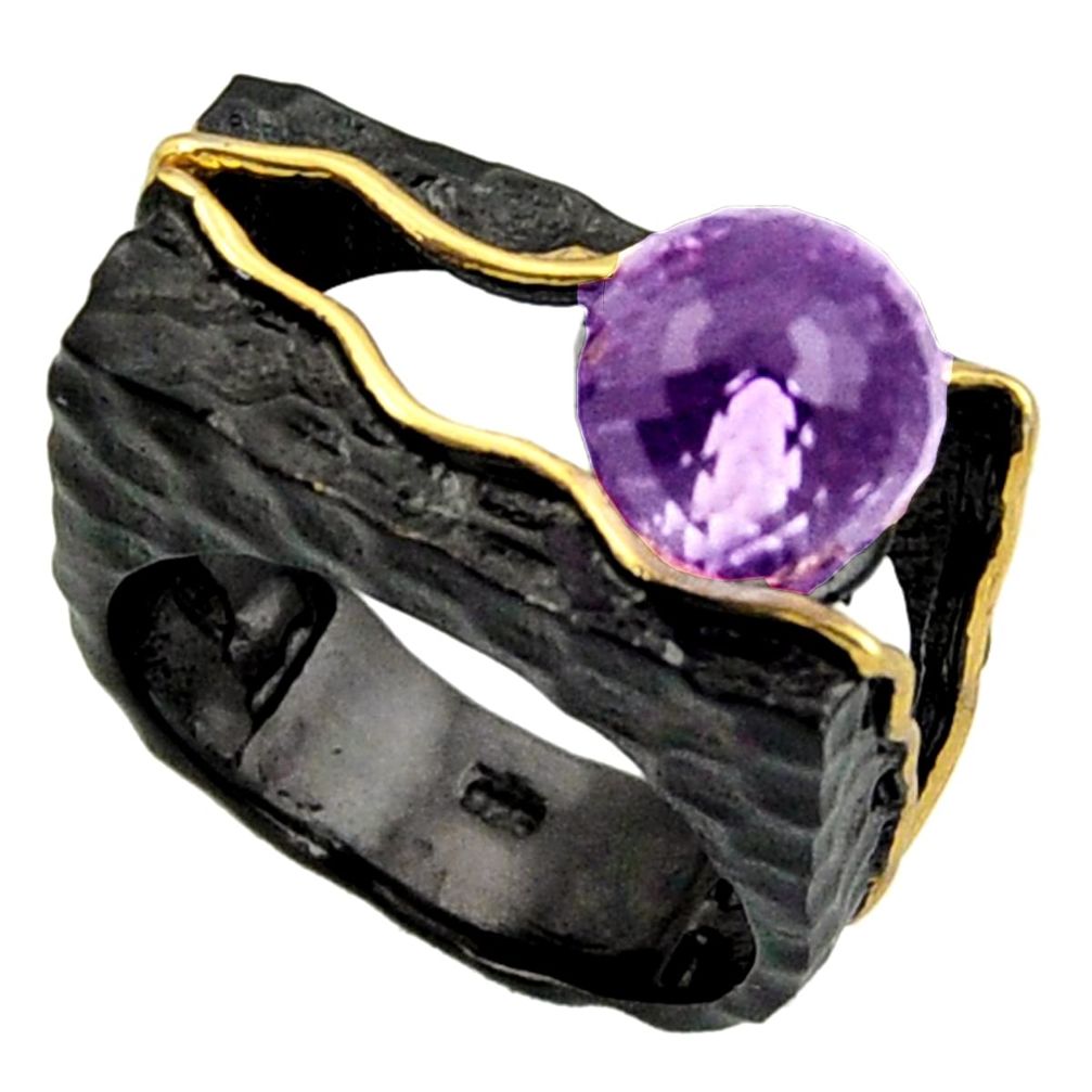5.68cts rohdium natural purple amethyst 925 silver 14k gold ring size 8 d37473