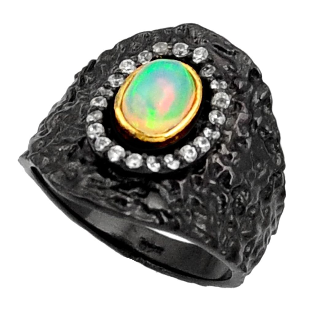 925 silver 2.17cts rohdium natural ethiopian opal 14k gold ring size 7 d37480