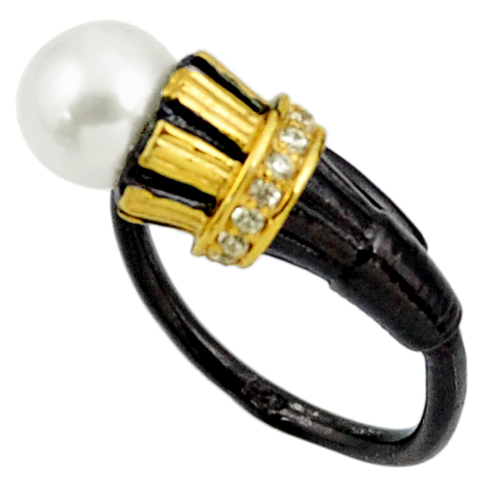 4.38cts rhodium natural pearl 925 silver 14k gold adjustable ring size 8 d38822
