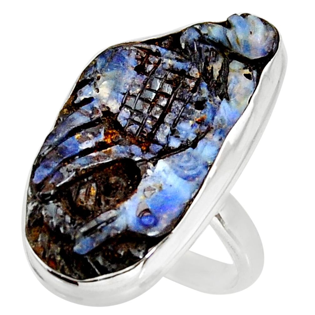 17.57cts natural boulder opal carving 925 silver solitaire ring size 10 d38845