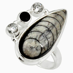 Clearance Sale- 925 silver 19.82cts natural black orthoceras onyx solitaire ring size 8 d38859
