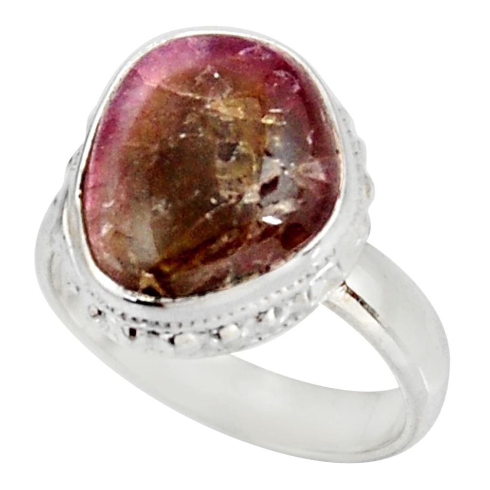 6.26cts natural pink bio tourmaline 925 silver solitaire ring size 7 d38863