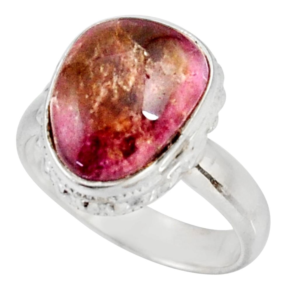 5.79cts natural pink bio tourmaline 925 silver solitaire ring size 6.5 d38874