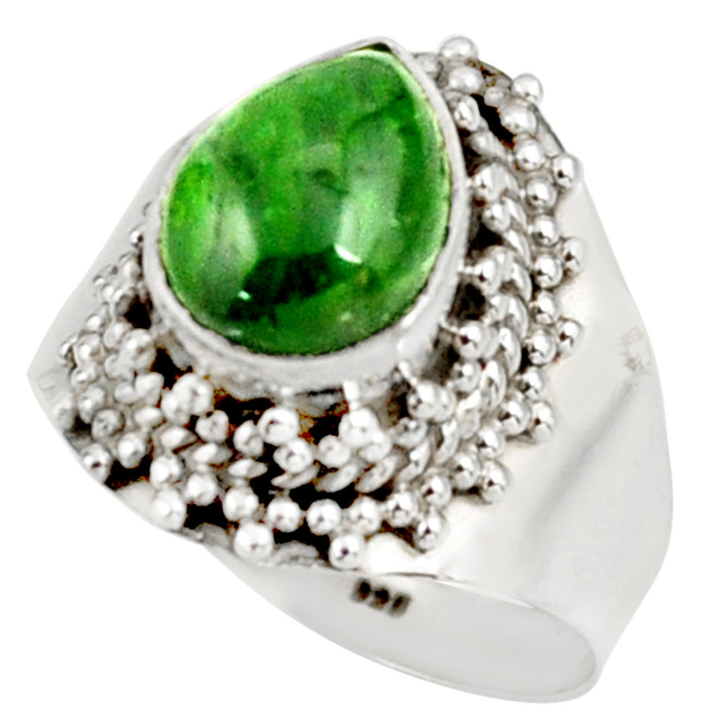 4.25cts natural green chrome diopside 925 sterling silver ring size 7.5 d38908