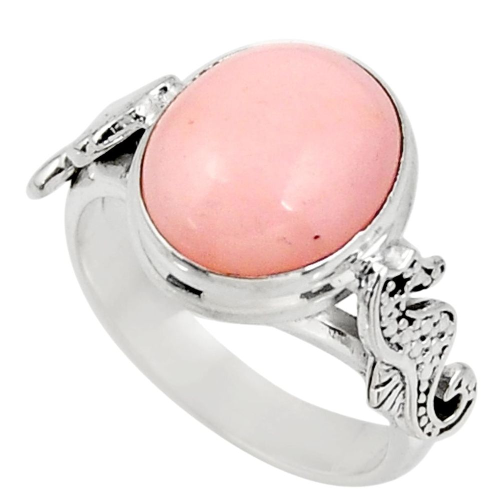 pink opal 925 silver seahorse solitaire ring size 6.5 d38947