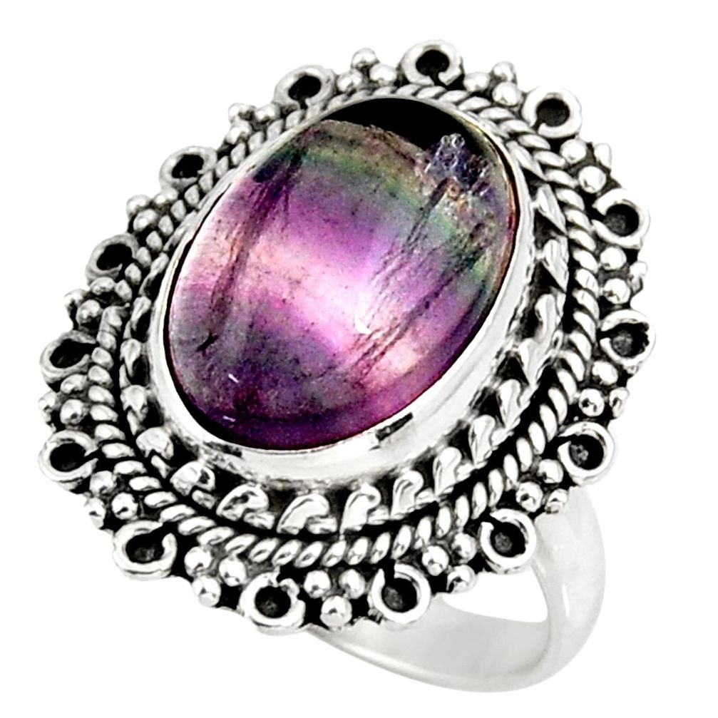 6.80cts natural multi color fluorite 925 silver solitaire ring size 7 d38988