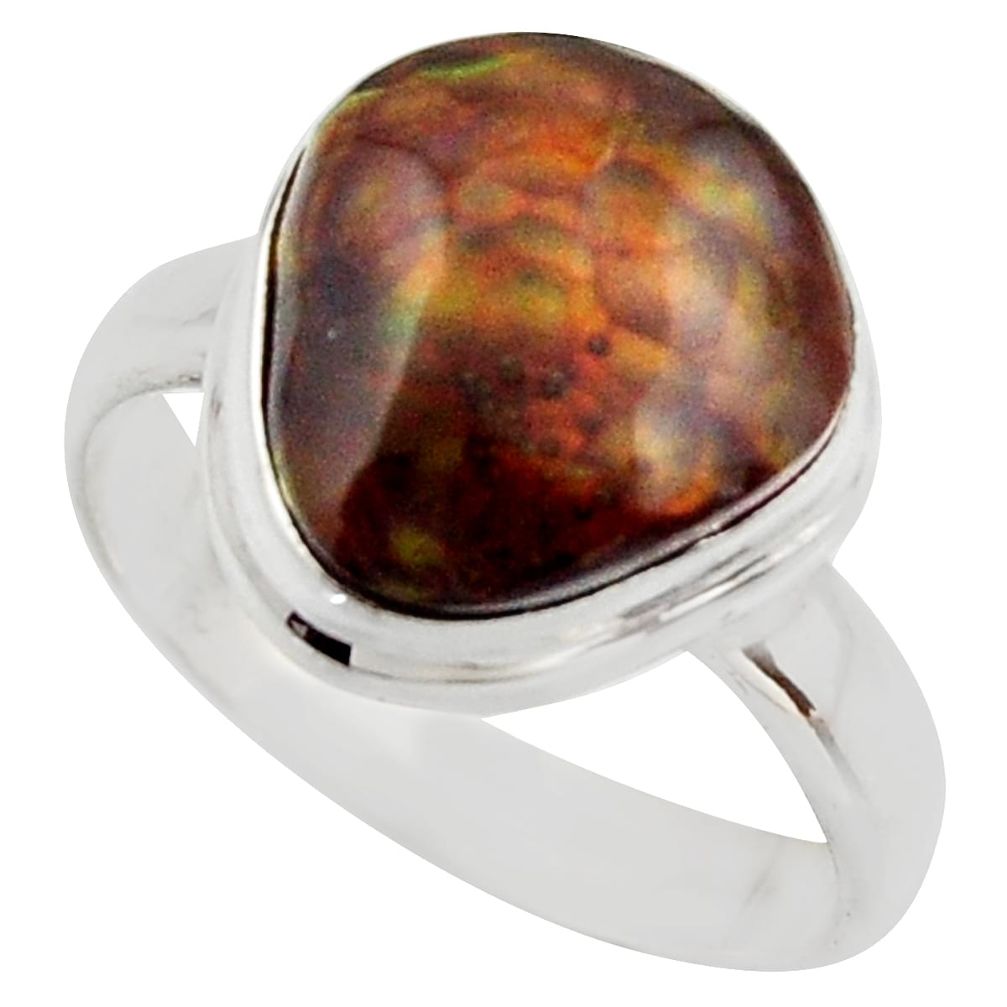 7.12cts natural mexican fire agate 925 silver solitaire ring size 9 r17046