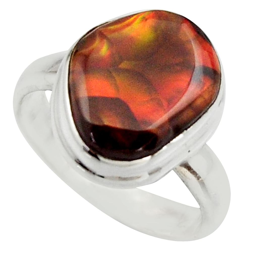 6.04cts natural mexican fire agate 925 silver solitaire ring size 7.5 r17047