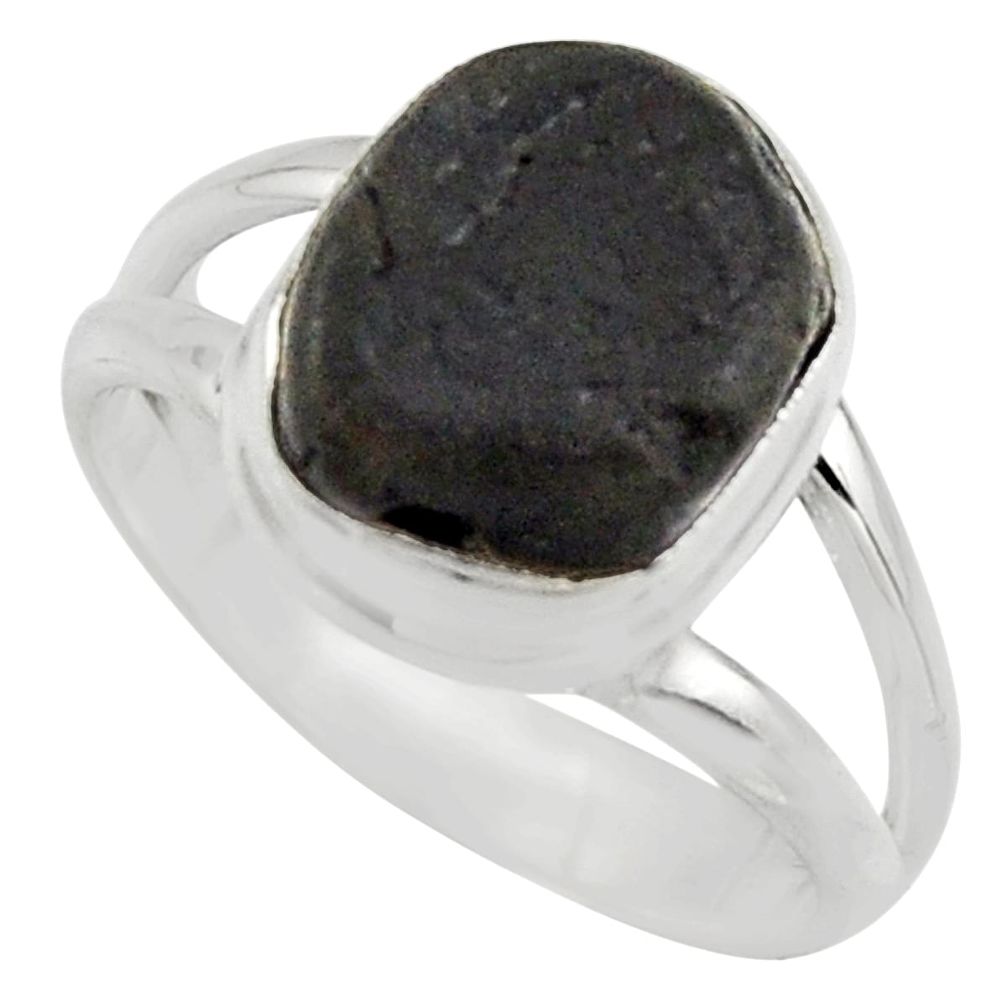 925 silver 5.38cts natural black tourmaline rough solitaire ring size 6.5 r17084