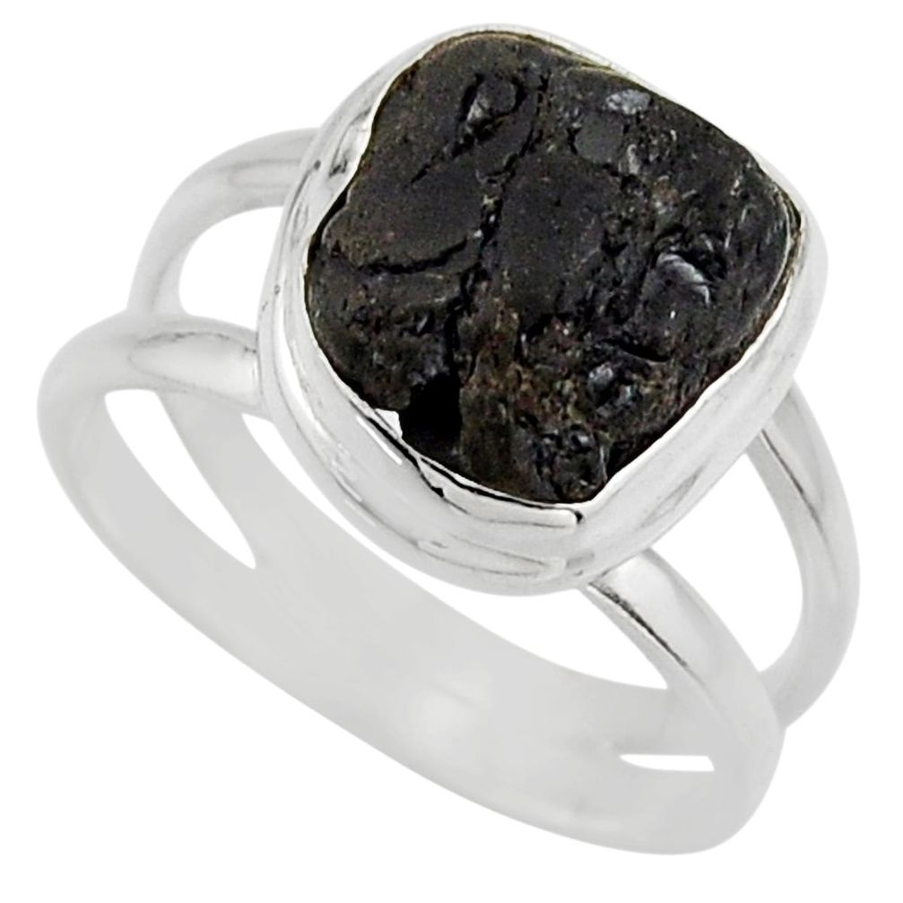 4.68cts natural black tourmaline rough 925 silver solitaire ring size 7 r17086