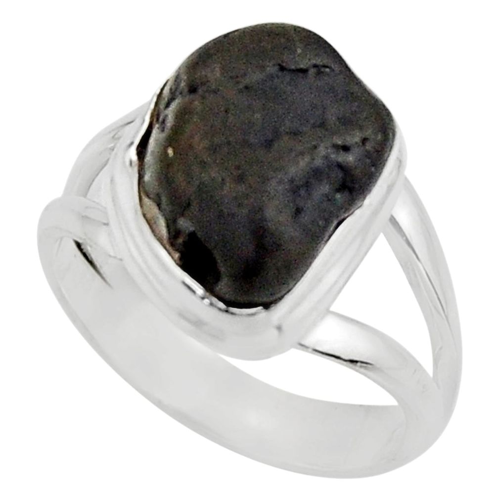 5.63cts natural black tourmaline rough 925 silver solitaire ring size 6 r17090