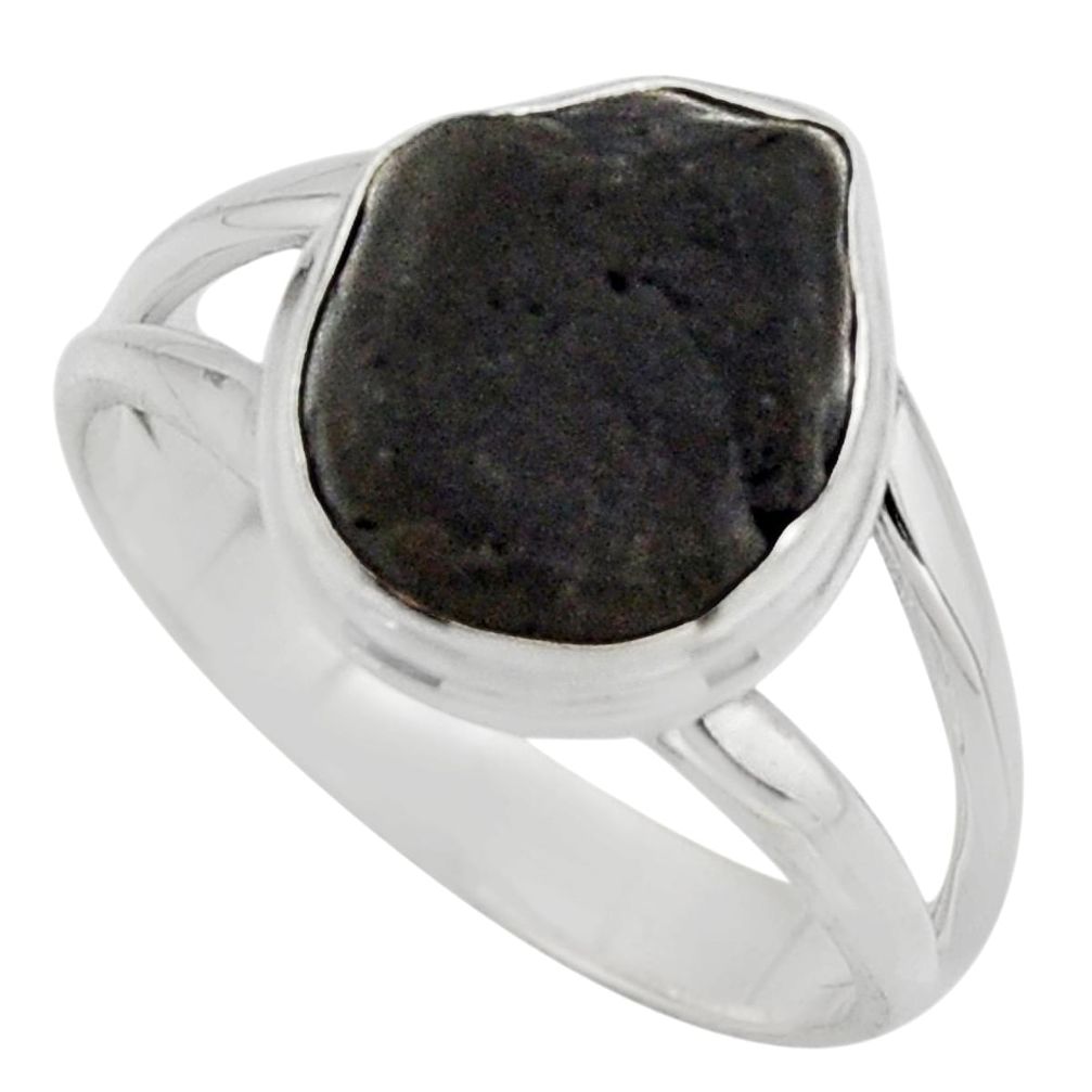 6.02cts natural black tourmaline rough 925 silver solitaire ring size 8.5 r17094
