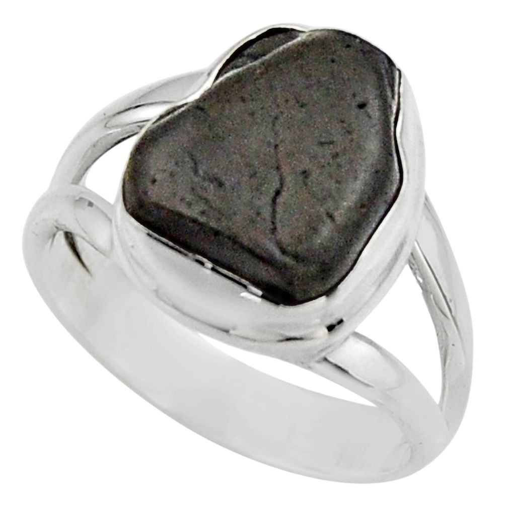 5.56cts natural black tourmaline rough 925 silver solitaire ring size 6 r17095