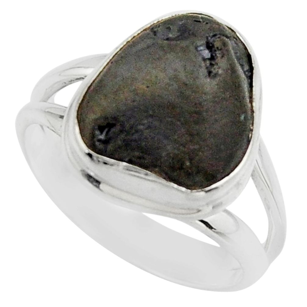 5.87cts natural black tourmaline rough 925 silver solitaire ring size 6.5 r17098
