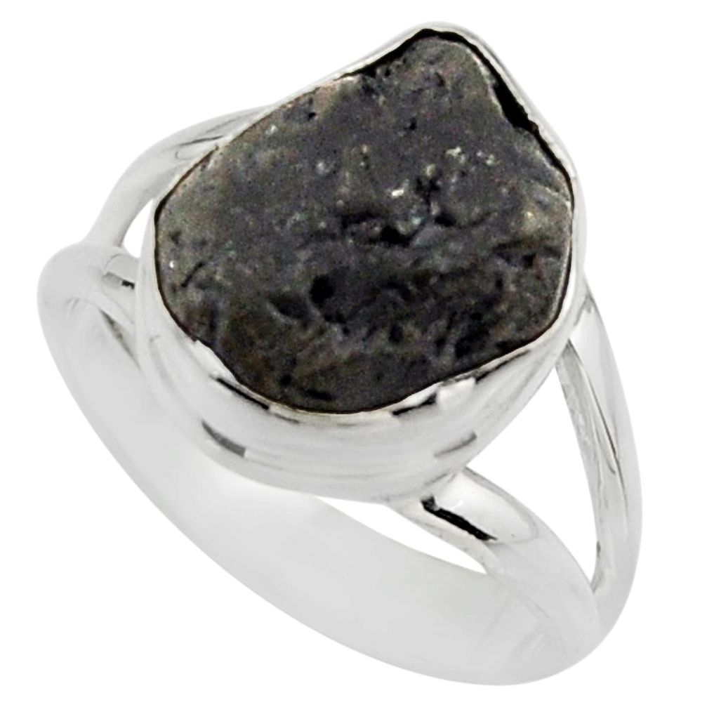 5.38cts natural black tourmaline rough 925 silver solitaire ring size 6 r17099
