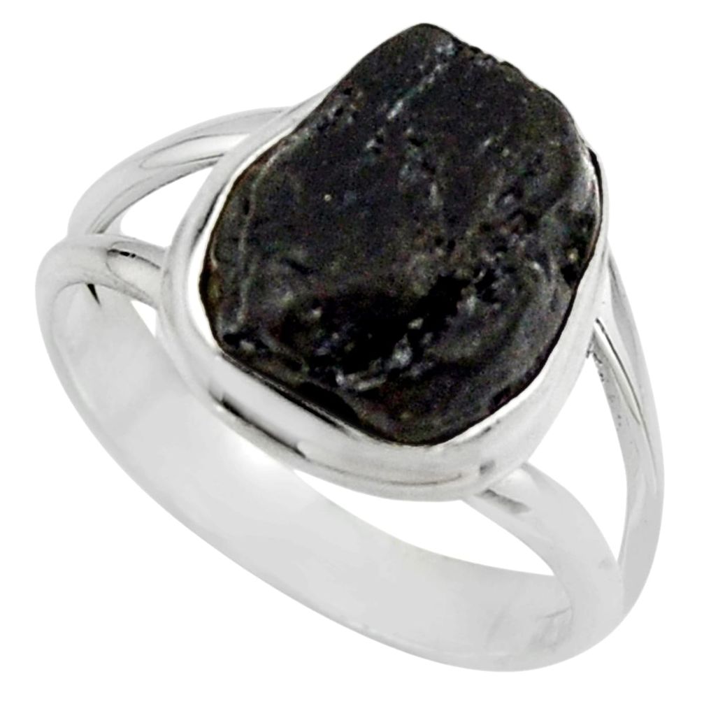 925 silver 5.87cts natural black tourmaline rough solitaire ring size 8 r17100