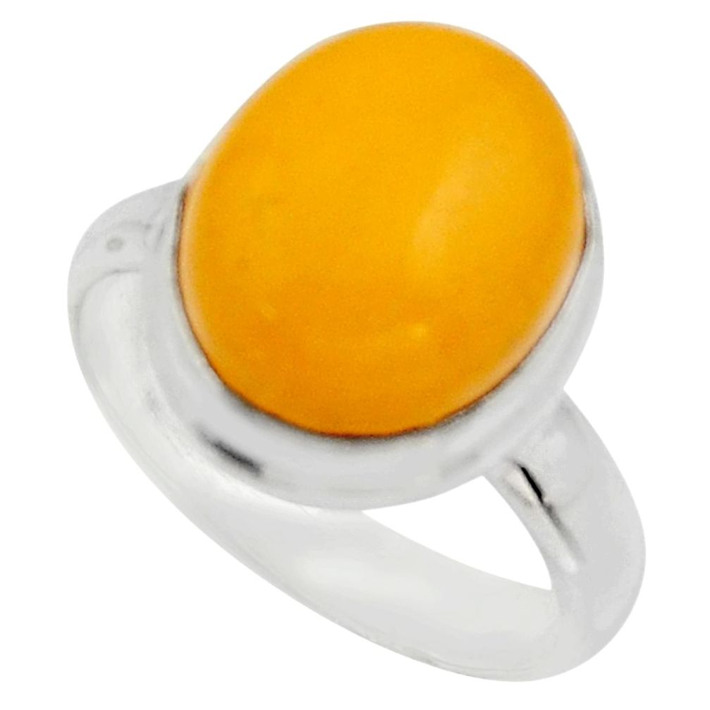 925 silver 5.82cts natural yellow amber bone oval solitaire ring size 8 r17124