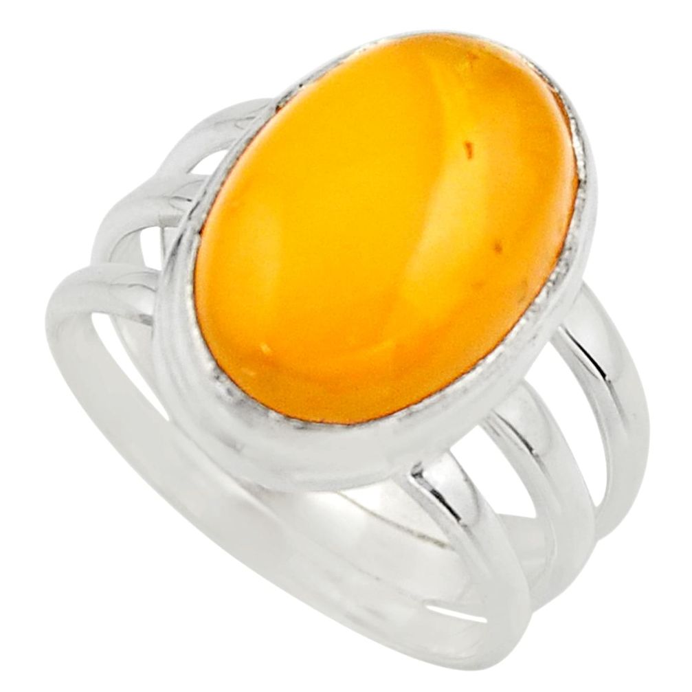 7.40cts natural yellow amber bone 925 silver solitaire ring size 8 r17125