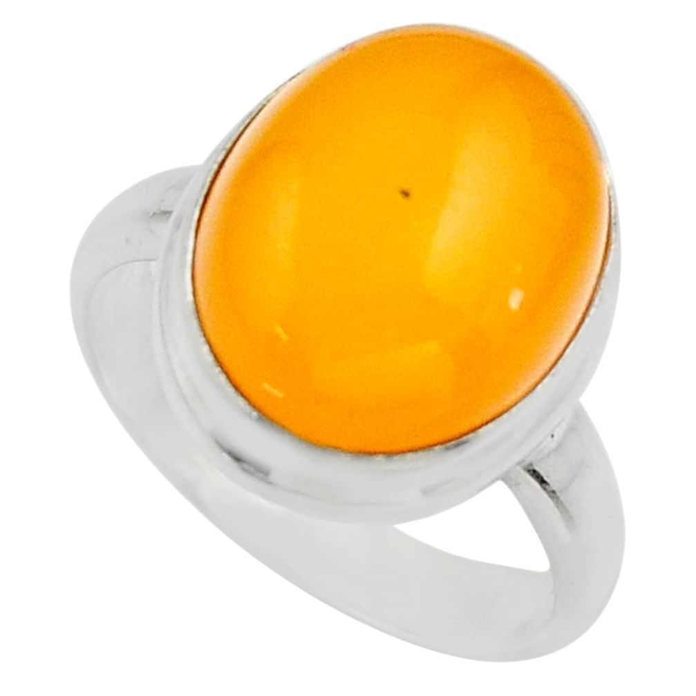 925 silver 7.82cts natural yellow amber bone oval solitaire ring size 7.5 r17126