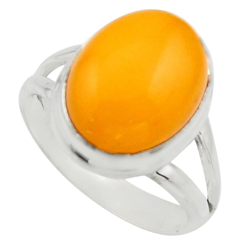 925 silver 6.36cts natural yellow amber bone oval solitaire ring size 8 r17131